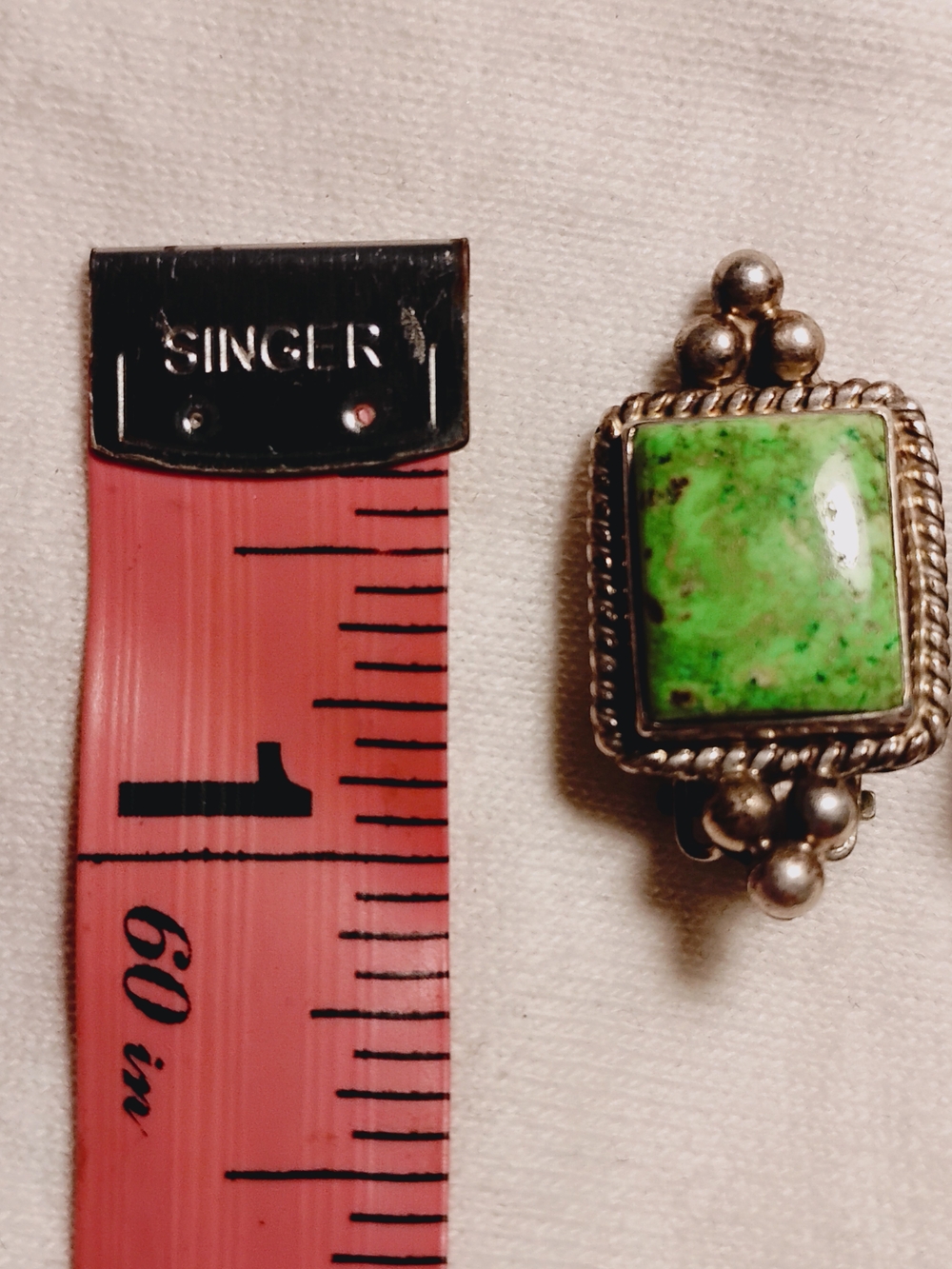 Green Stone Silver-Tone Clip On Stud Earrings - Picture 2 of 2
